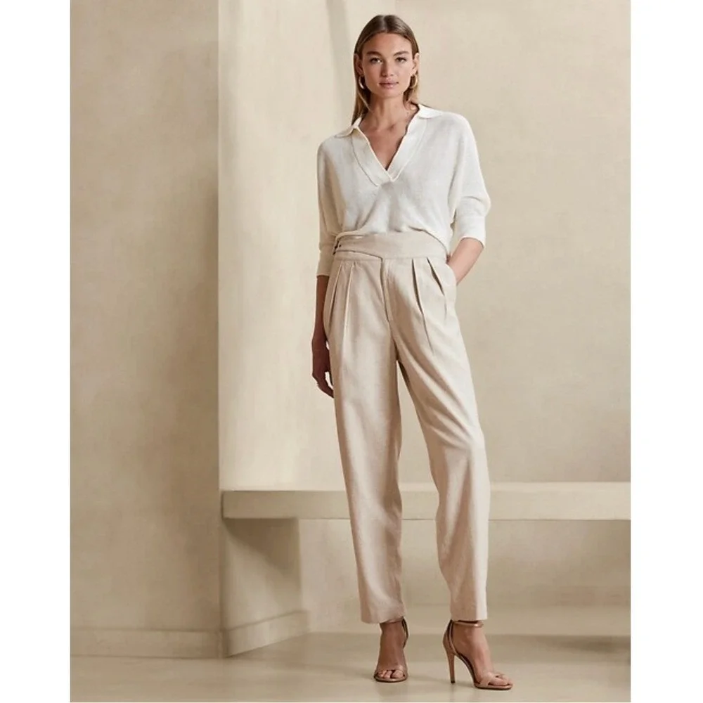 Banana Republic Womens Herringbone Linen Seafarer Pant Size 16P Flax Equestrian